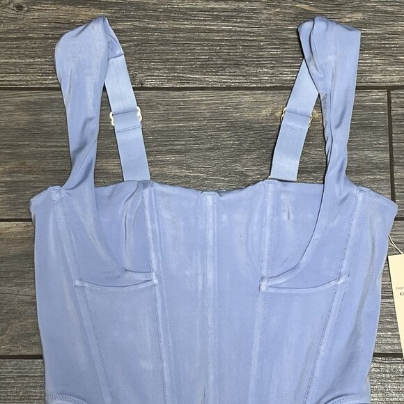 NWT FREE PEOPLE x HAH Knock Out Corset boudoir Top Size Small Blue Periwinkle - Picture 4 of 15